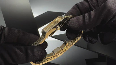 VIEREN Gold Stereo Diamond rectangular watch craftsmanship showcasing Swiss watchmaking details