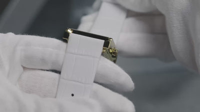 VIEREN Gold White Croc Leather gold rectangular watch craftsmanship showcasing Swiss watchmaking details