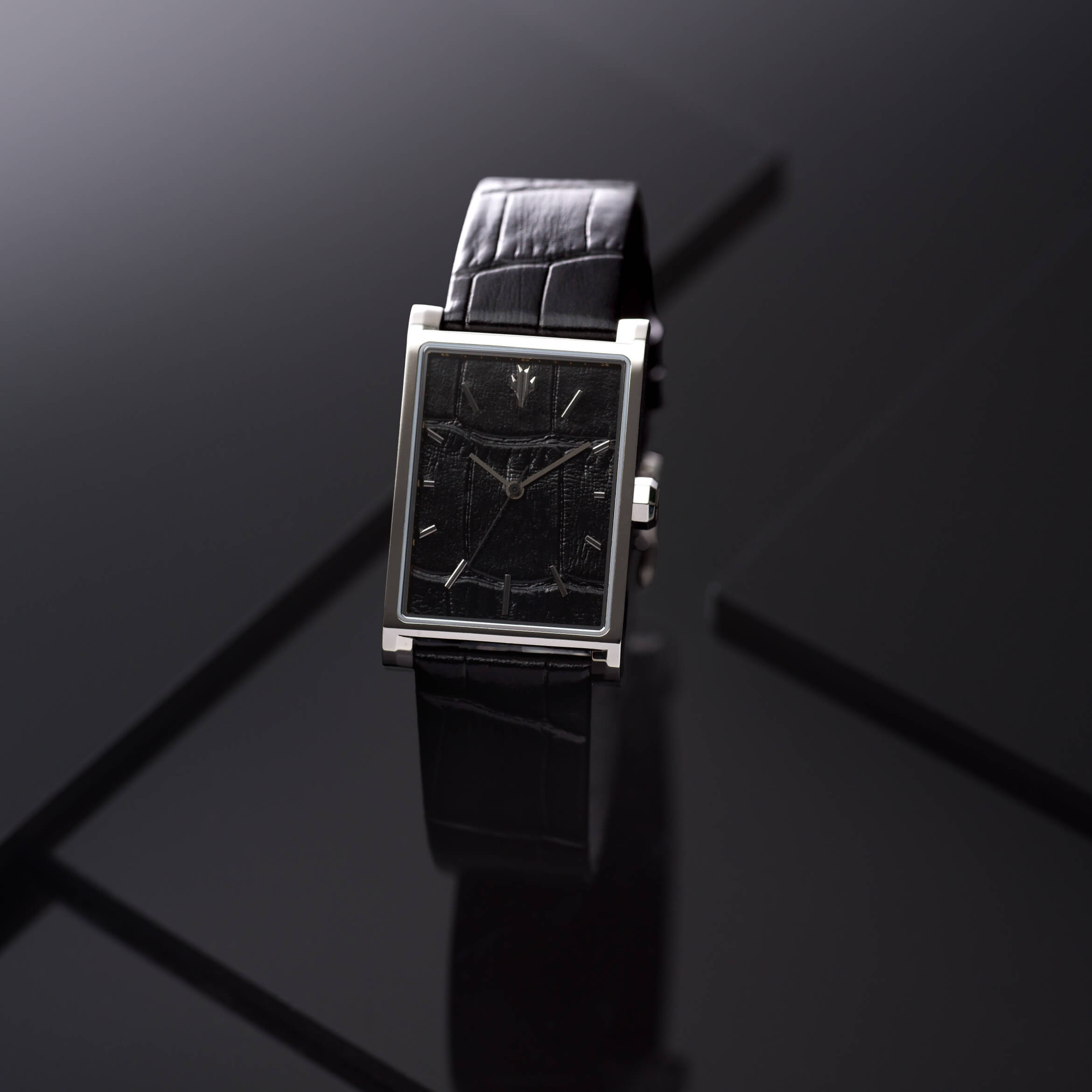 VIEREN Black Croc Leather men's luxury watch