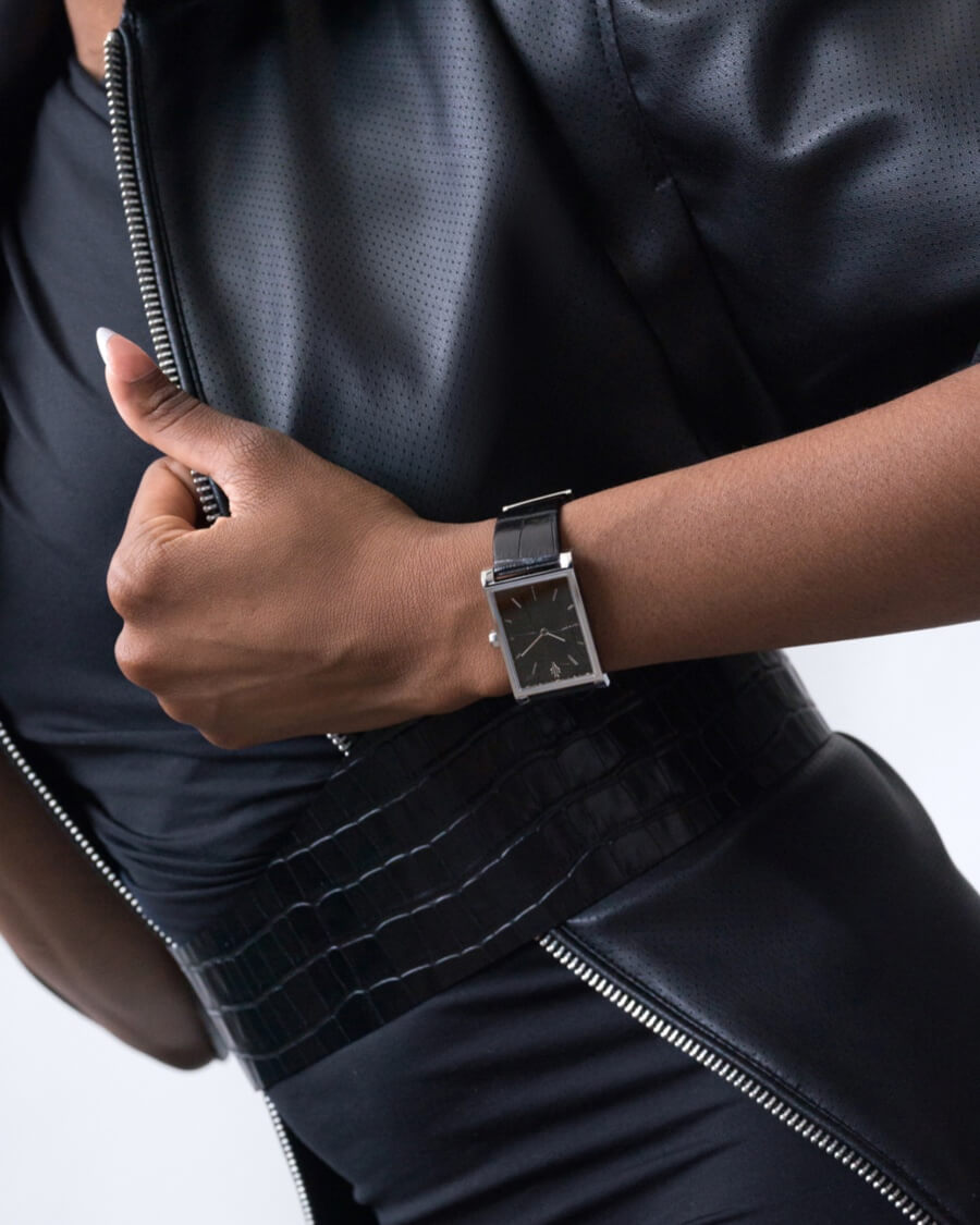 VIEREN Black Croc Leather women's watch Mother's Day gift