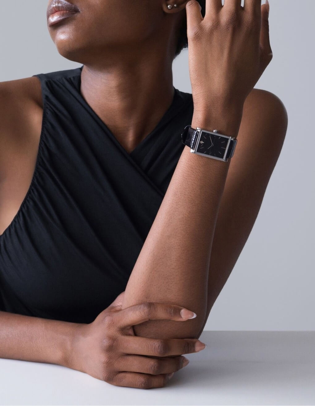 VIEREN Black Croc Leather women's watch wedding gift