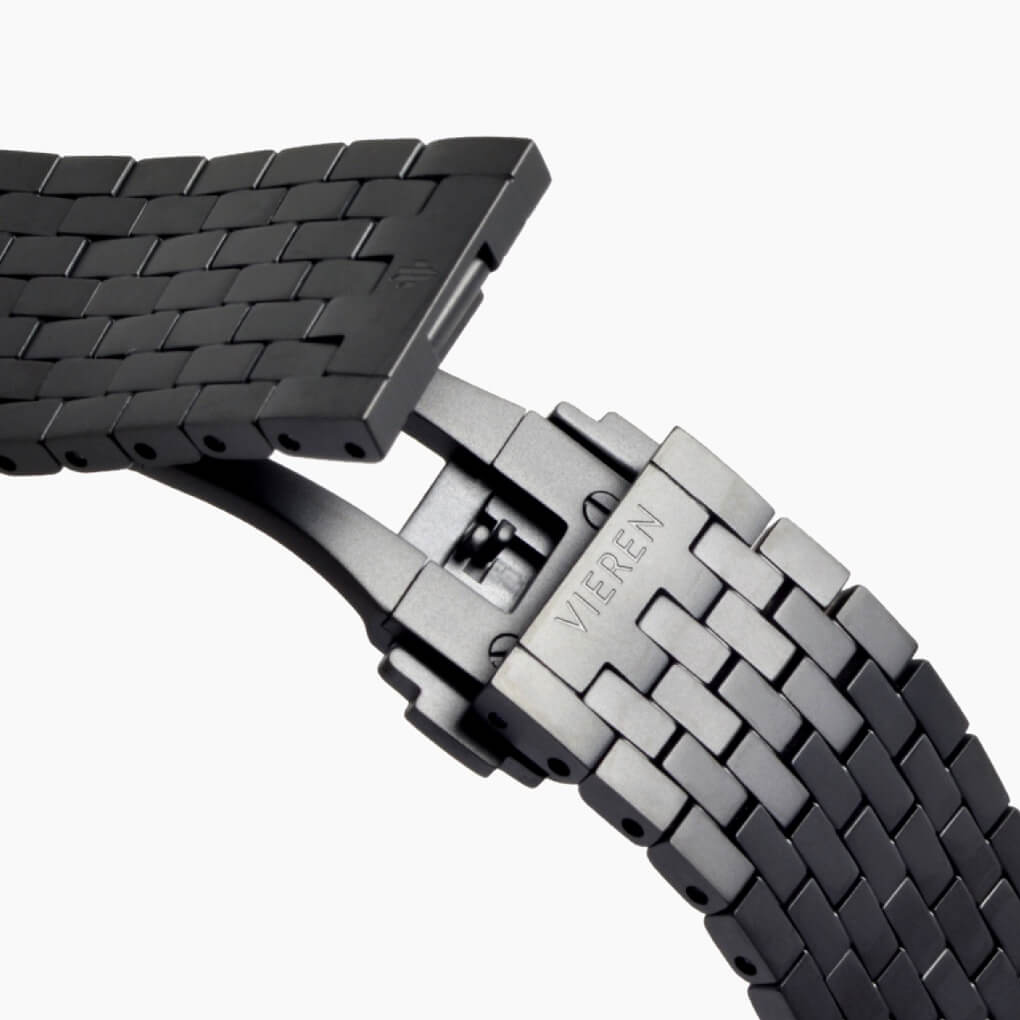 VIEREN Black Diamond rectangular watch with seven-row DLC-coated bracelet and dual deployment clasp