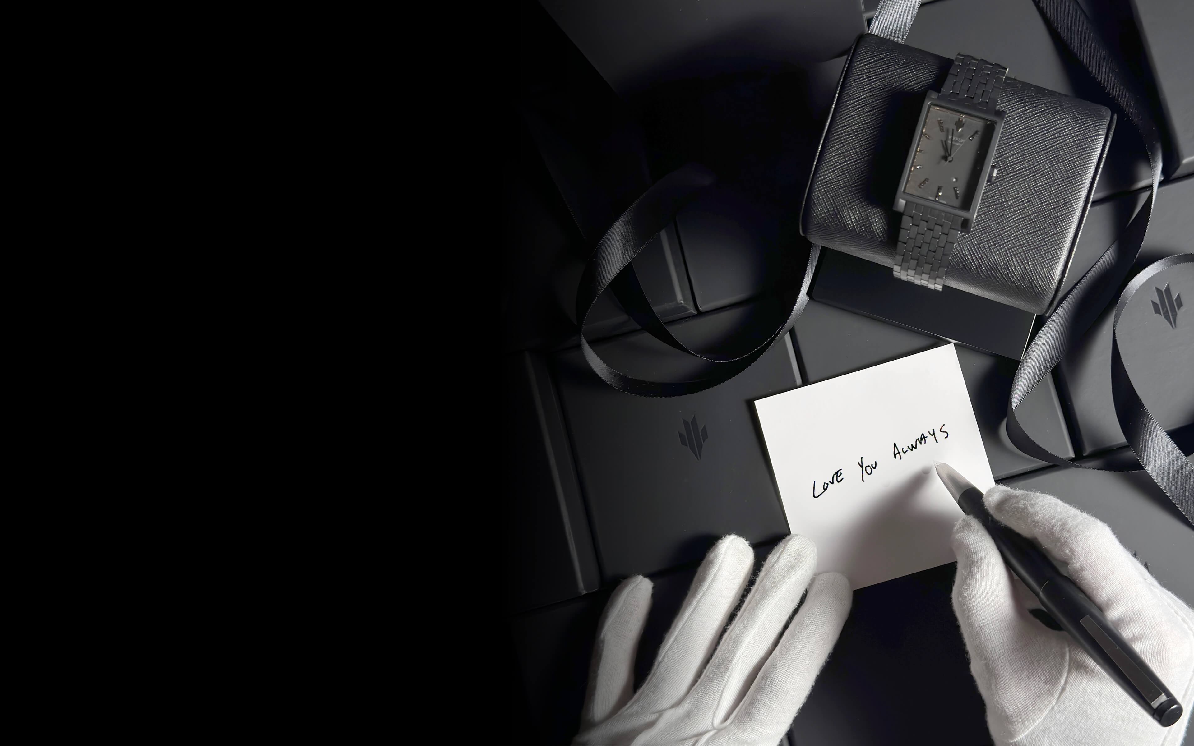 VIEREN Black Diamond rectangular watch with luxury gift box and handwritten gift message