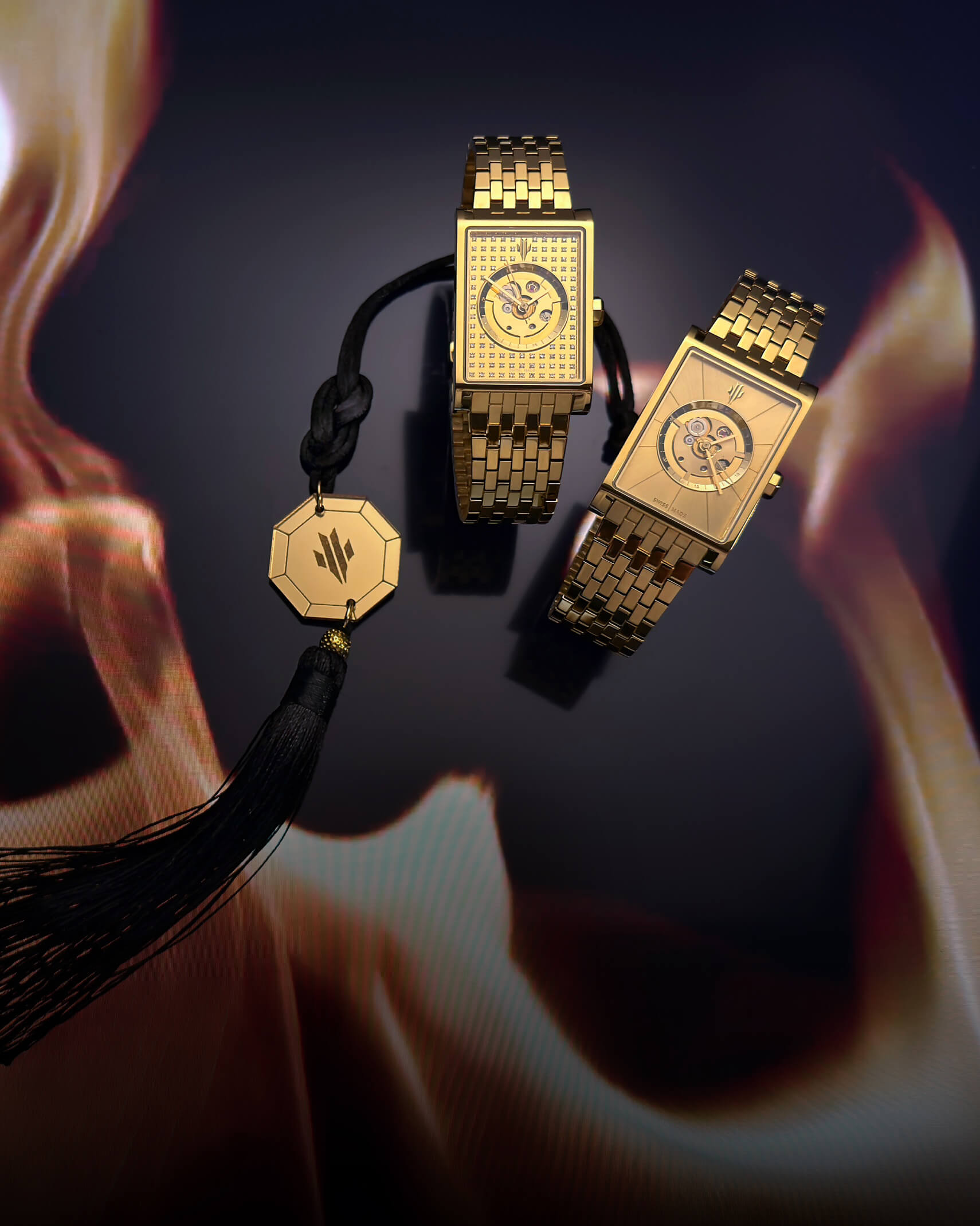 VIEREN gold rectangular watches with Modern Talisman for Lunar New Year gifting