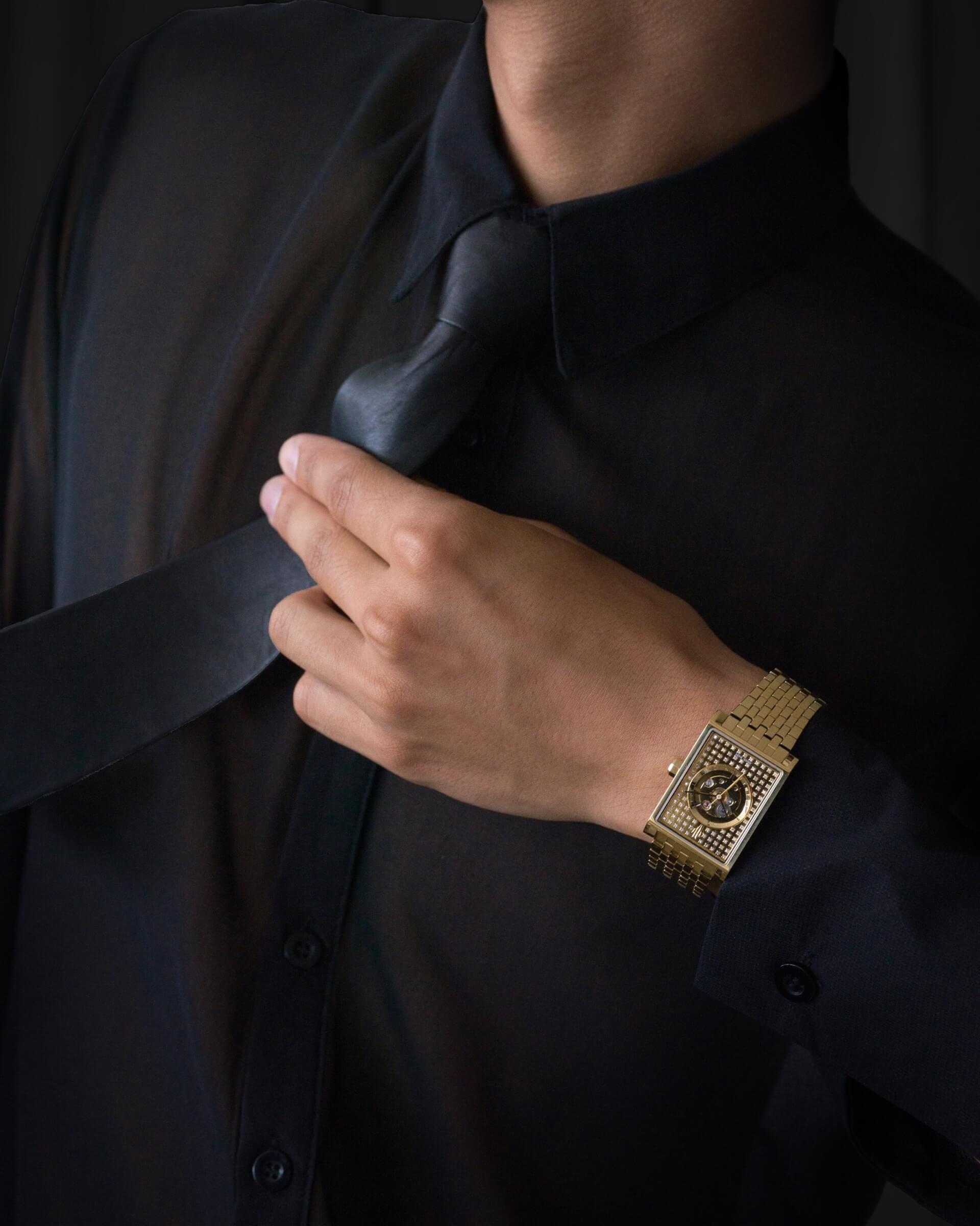 VIEREN Gold Stereo Diamond men's rectangular watch
