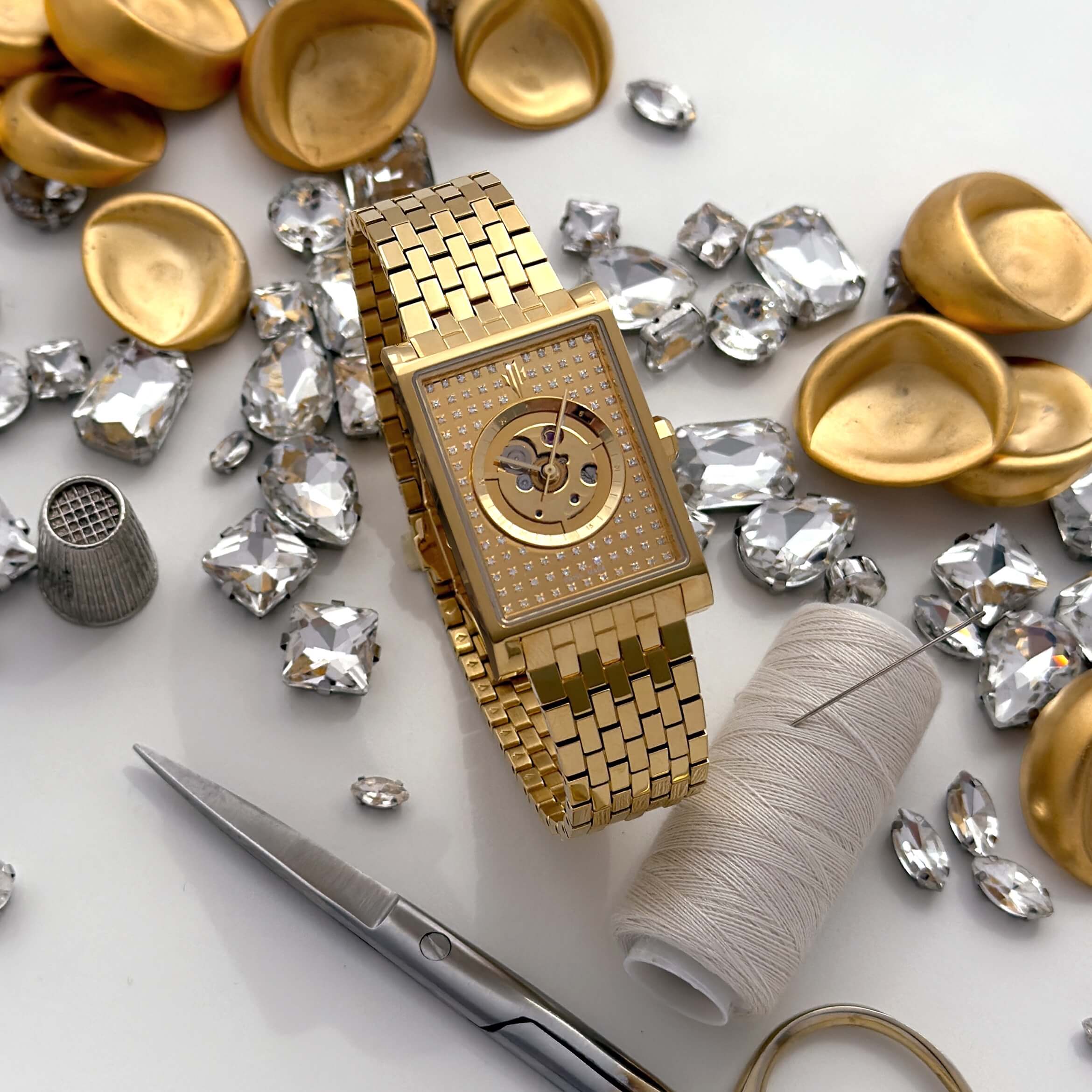 VIEREN Gold Stereo Diamond rectangular watch Mother's Day gift