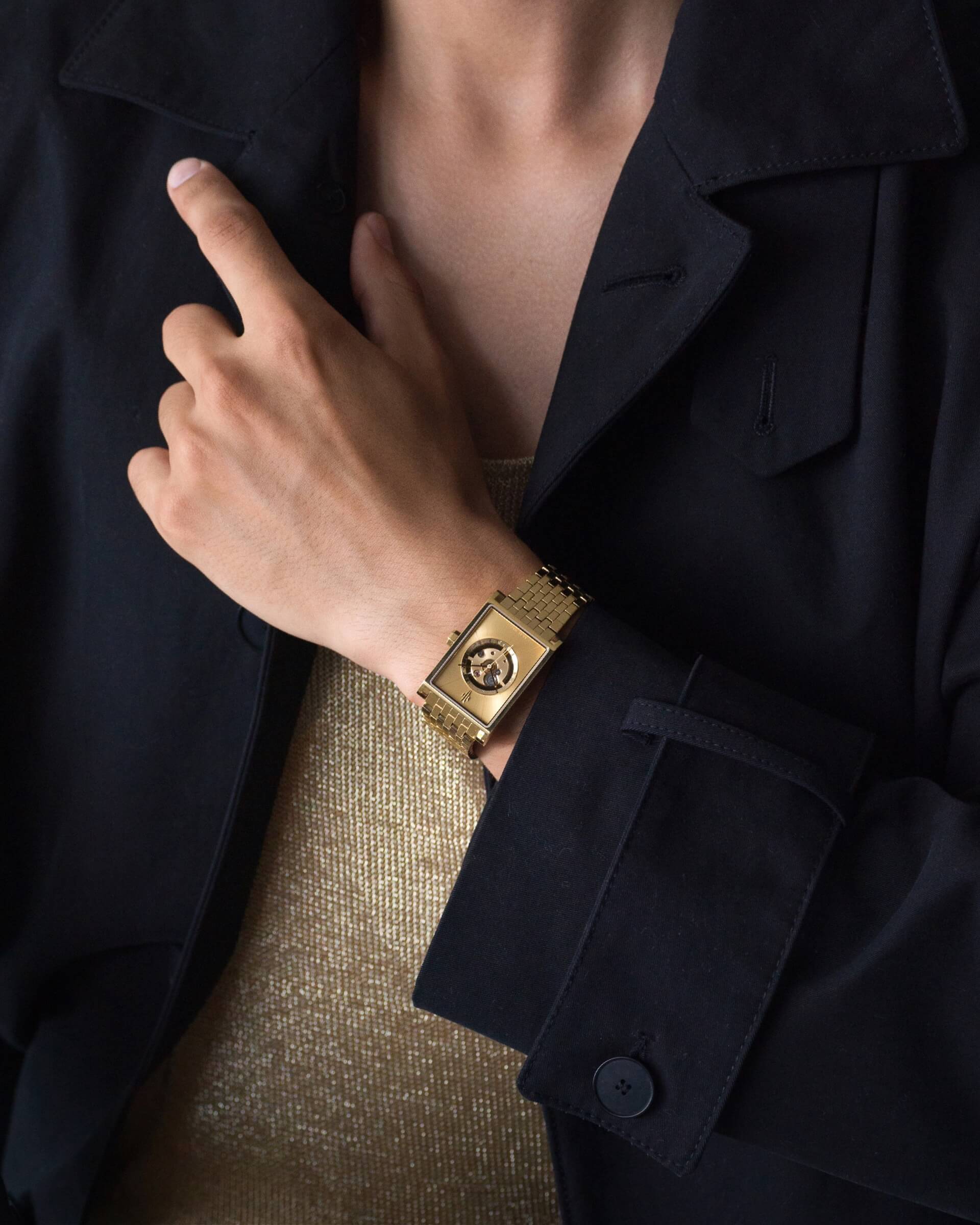 VIEREN Gold Sunray men's rectangular watch