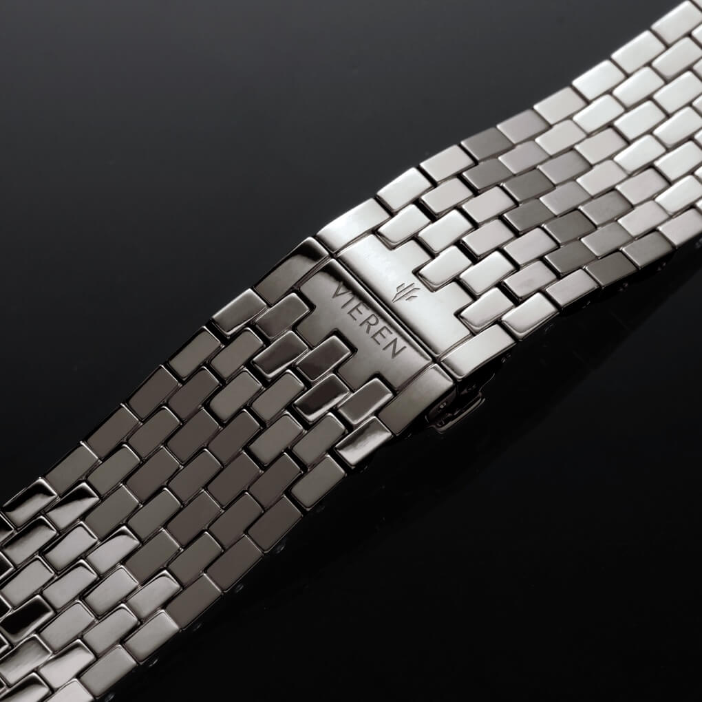 VIEREN x Kelly Violet rectangular watch with integrated stainless steel bracelet and dual deployment clasp