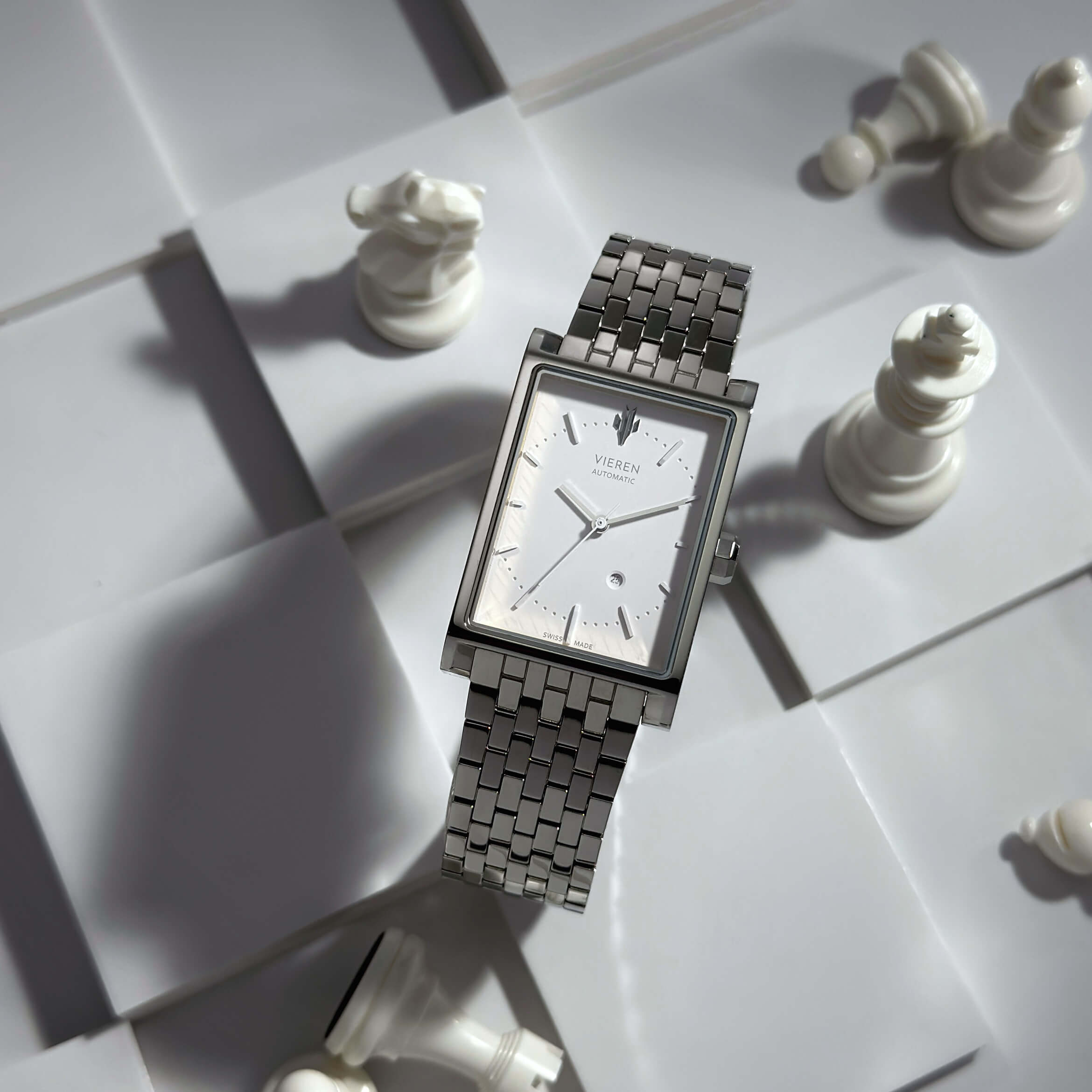 VIEREN Matte White rectangular watch Father's Day gift
