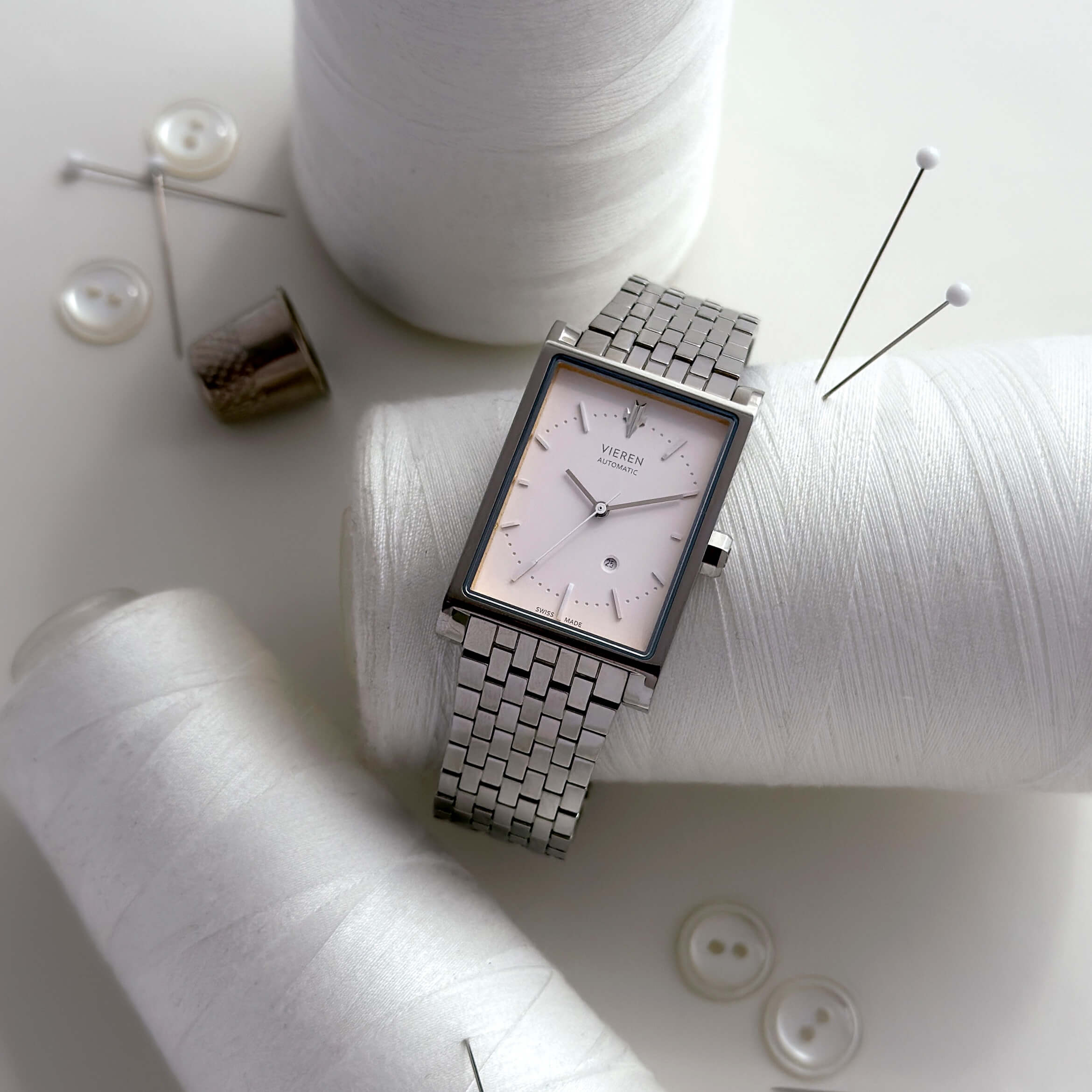 VIEREN Matte White rectangular watch Mother's Day gift