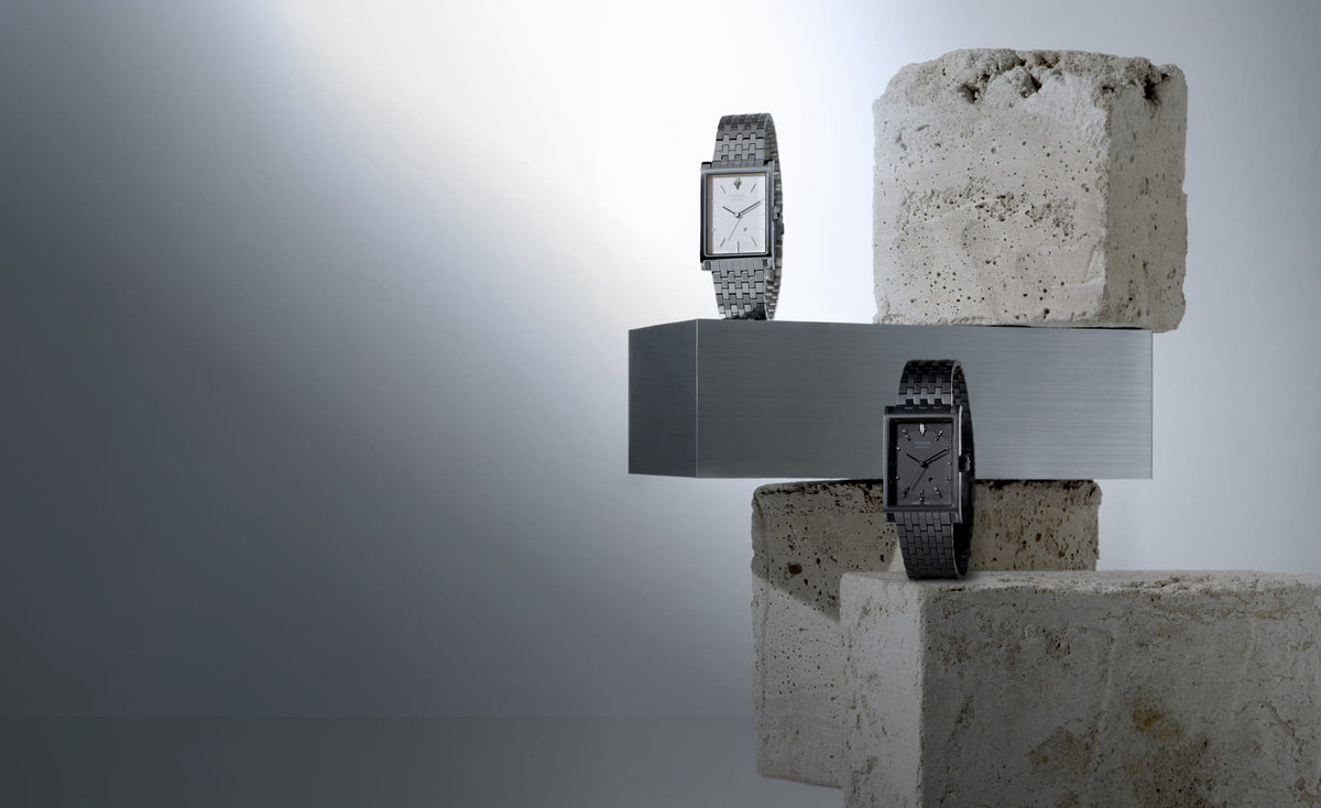 VIEREN OG Automatic Collection silver and black rectangular watches inspired by modernist architecture