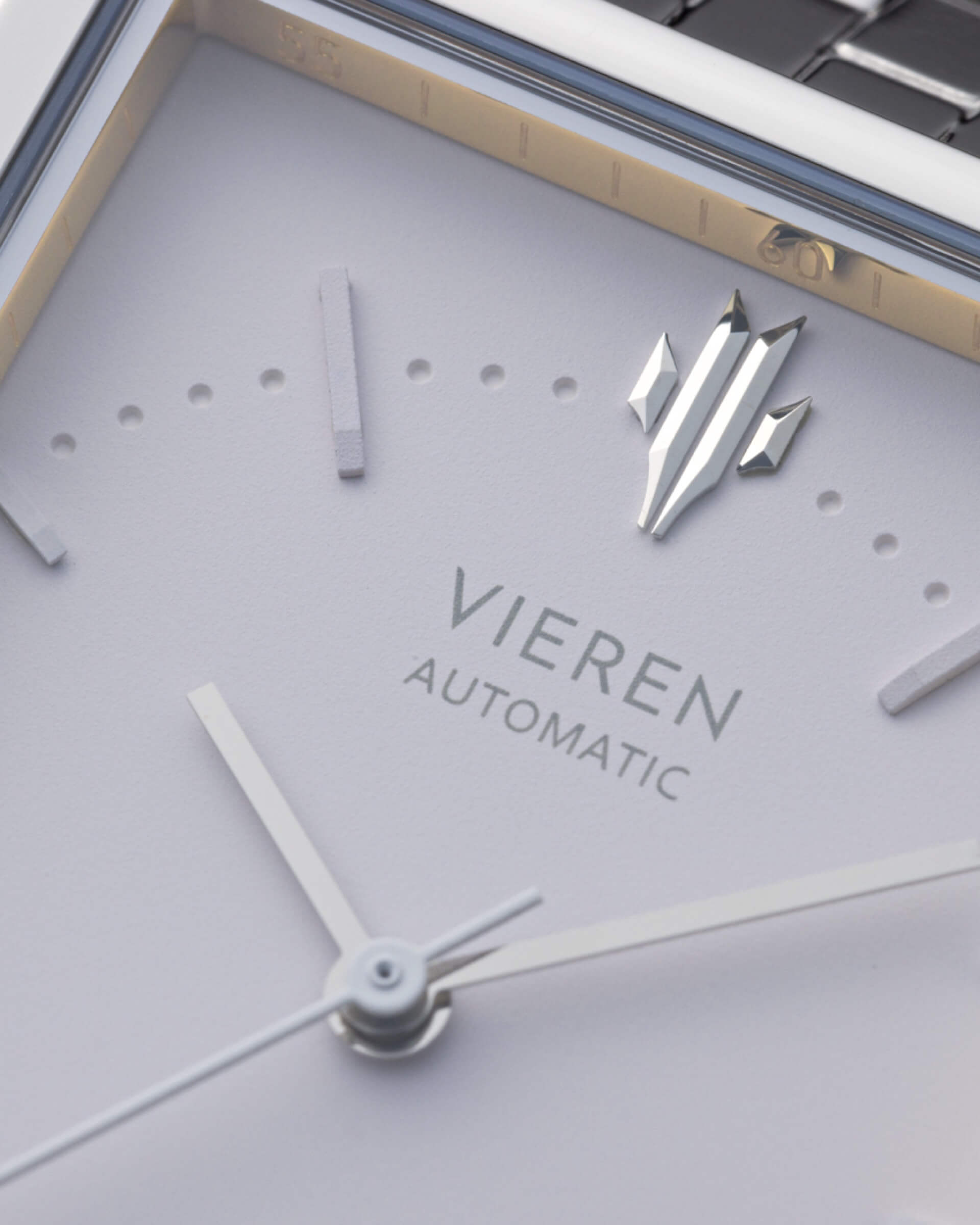 VIEREN Matte White automatic rectangular watch dial with gold details