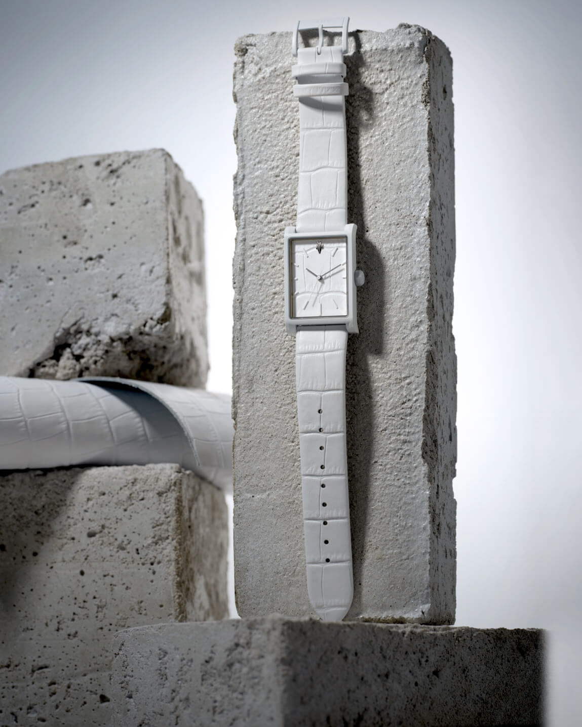 VIEREN White Croc leather rectangular watch with genuine leather dial and strap