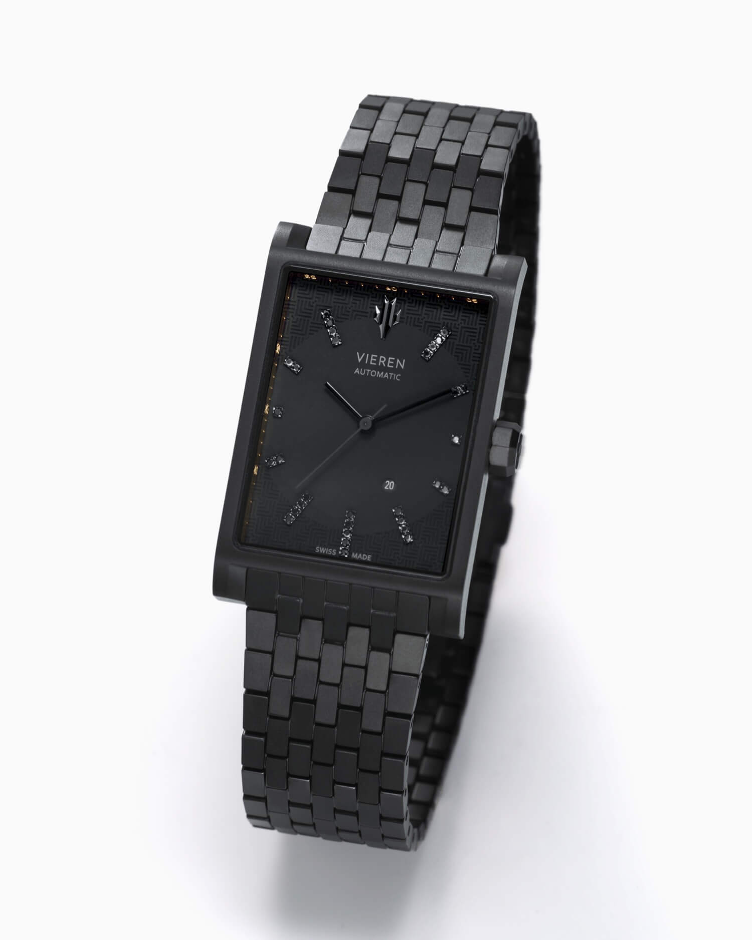 VIEREN Black Diamond rectangular watch angled view
