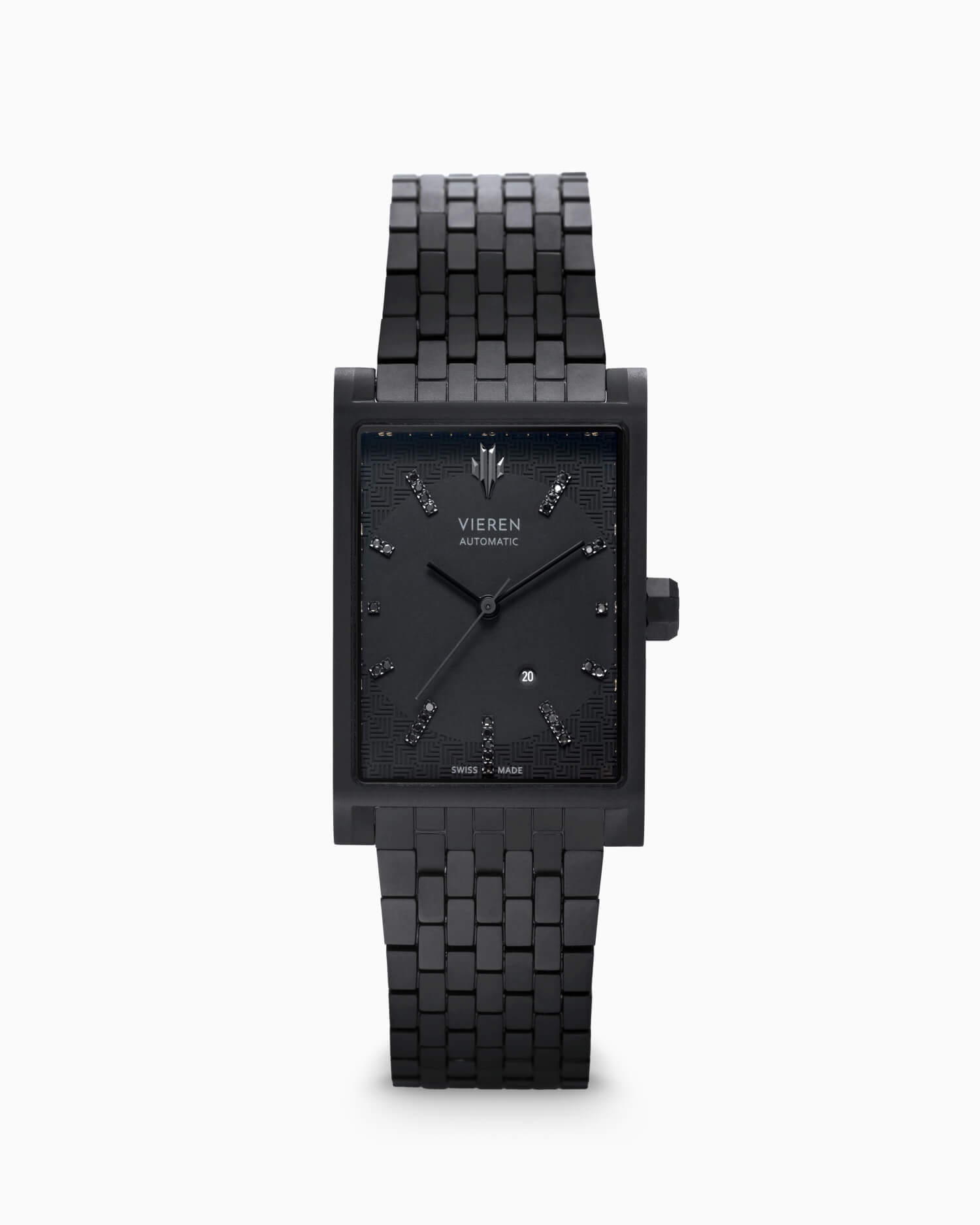 VIEREN Black Diamond rectangular watch front view