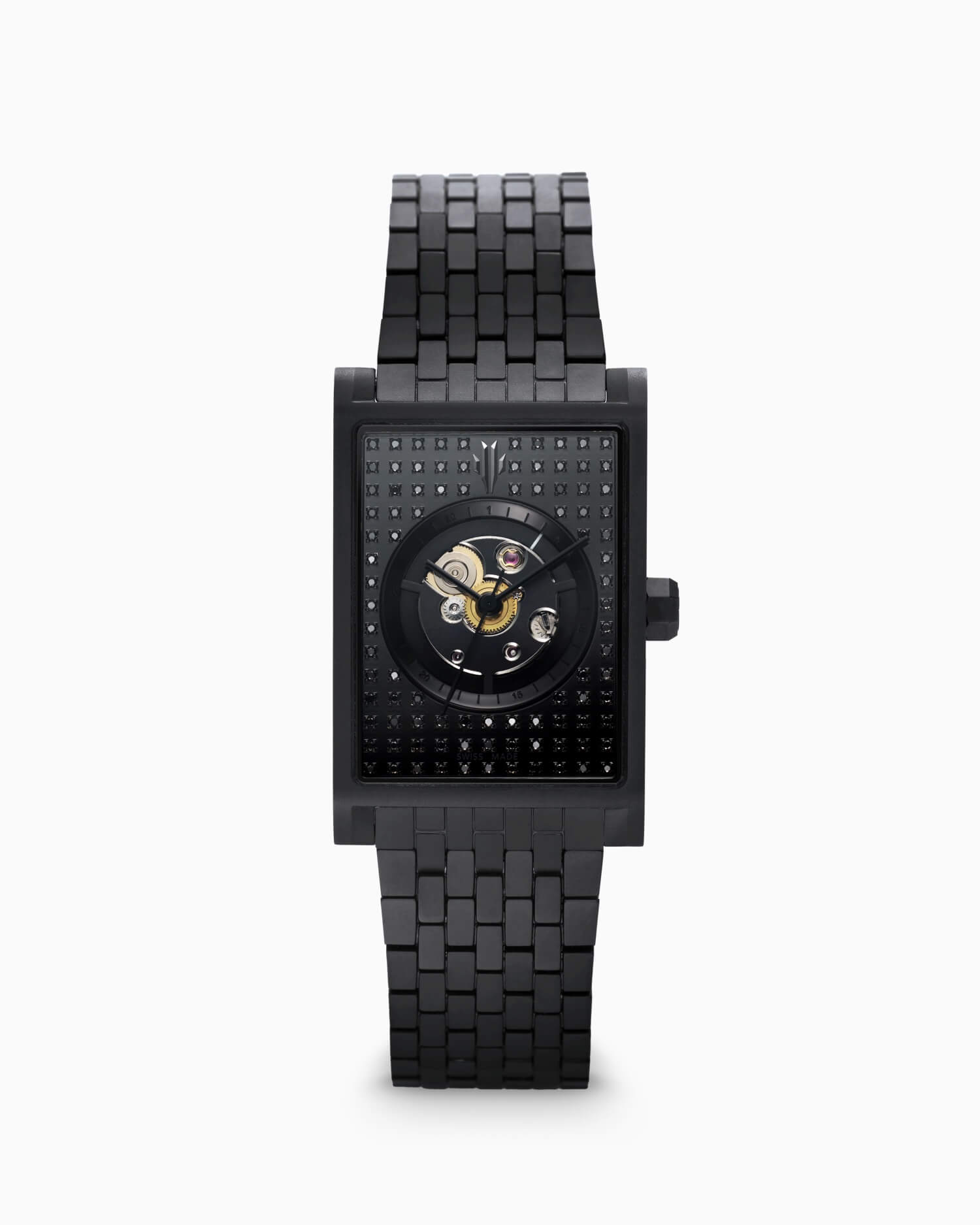 VIEREN Black Stereo Diamond rectangular watch front view