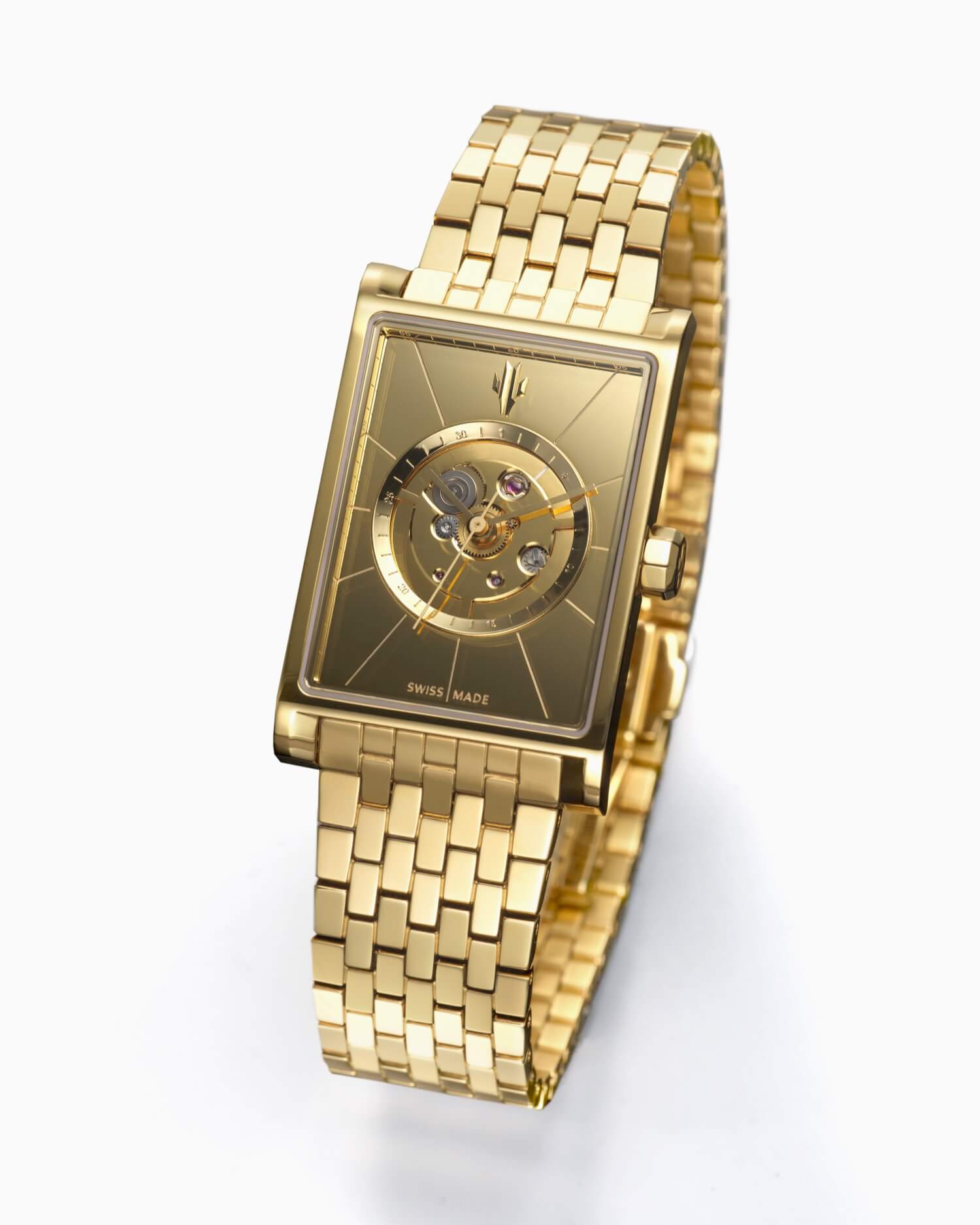 VIEREN Gold Mirror rectangular watch angled view