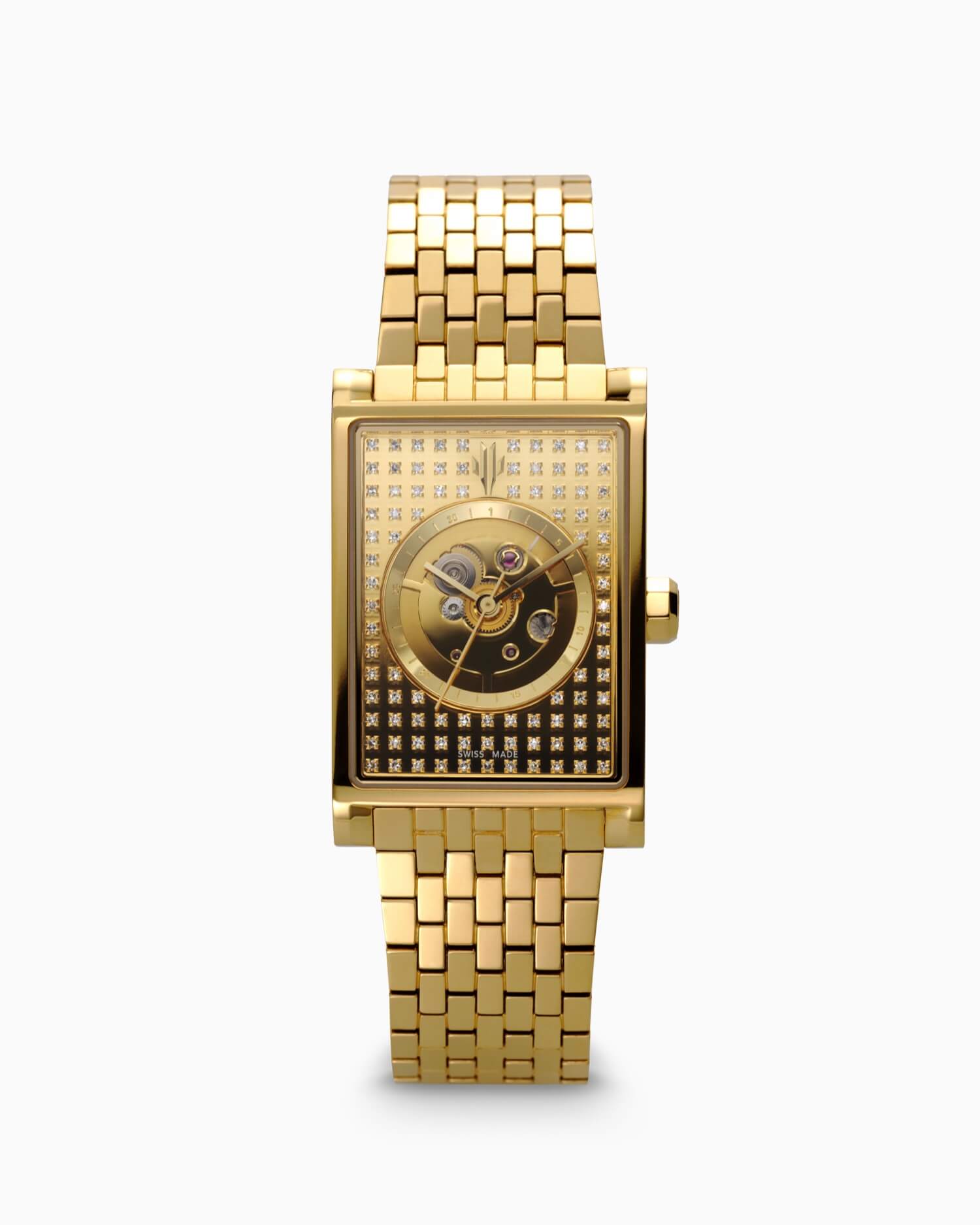 VIEREN Gold Stereo Diamond rectangular watch front view
