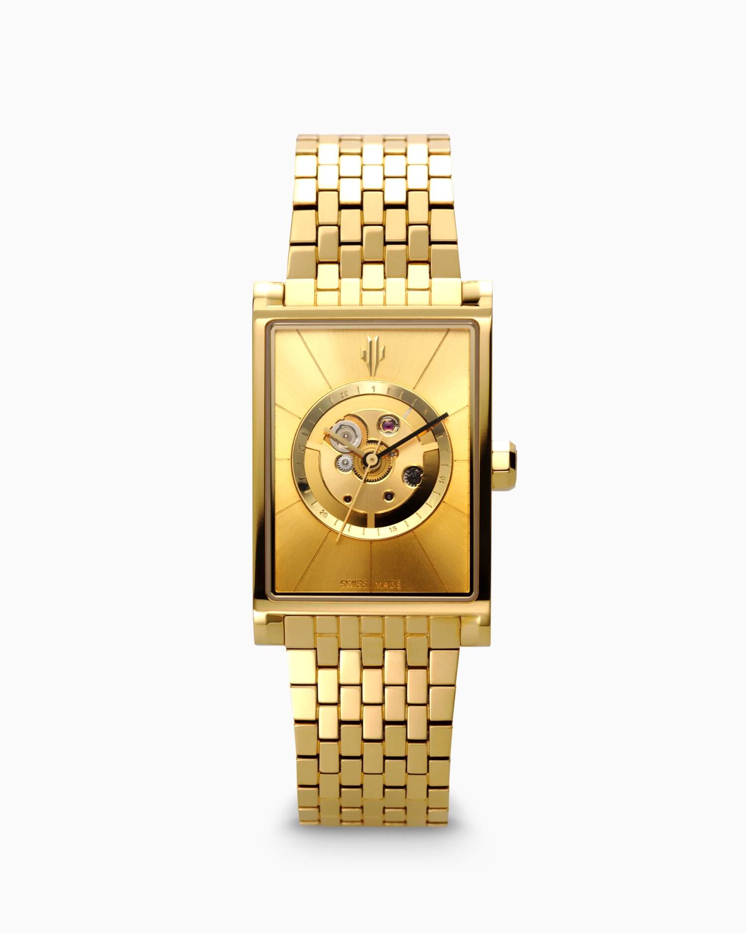 VIEREN Gold Sunray rectangular watch front view