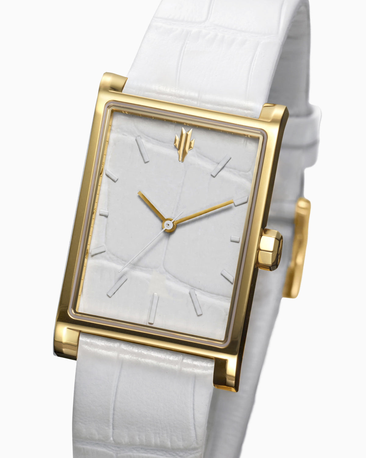 VIEREN Gold White Croc leather gold rectangular watch leather dial close-up