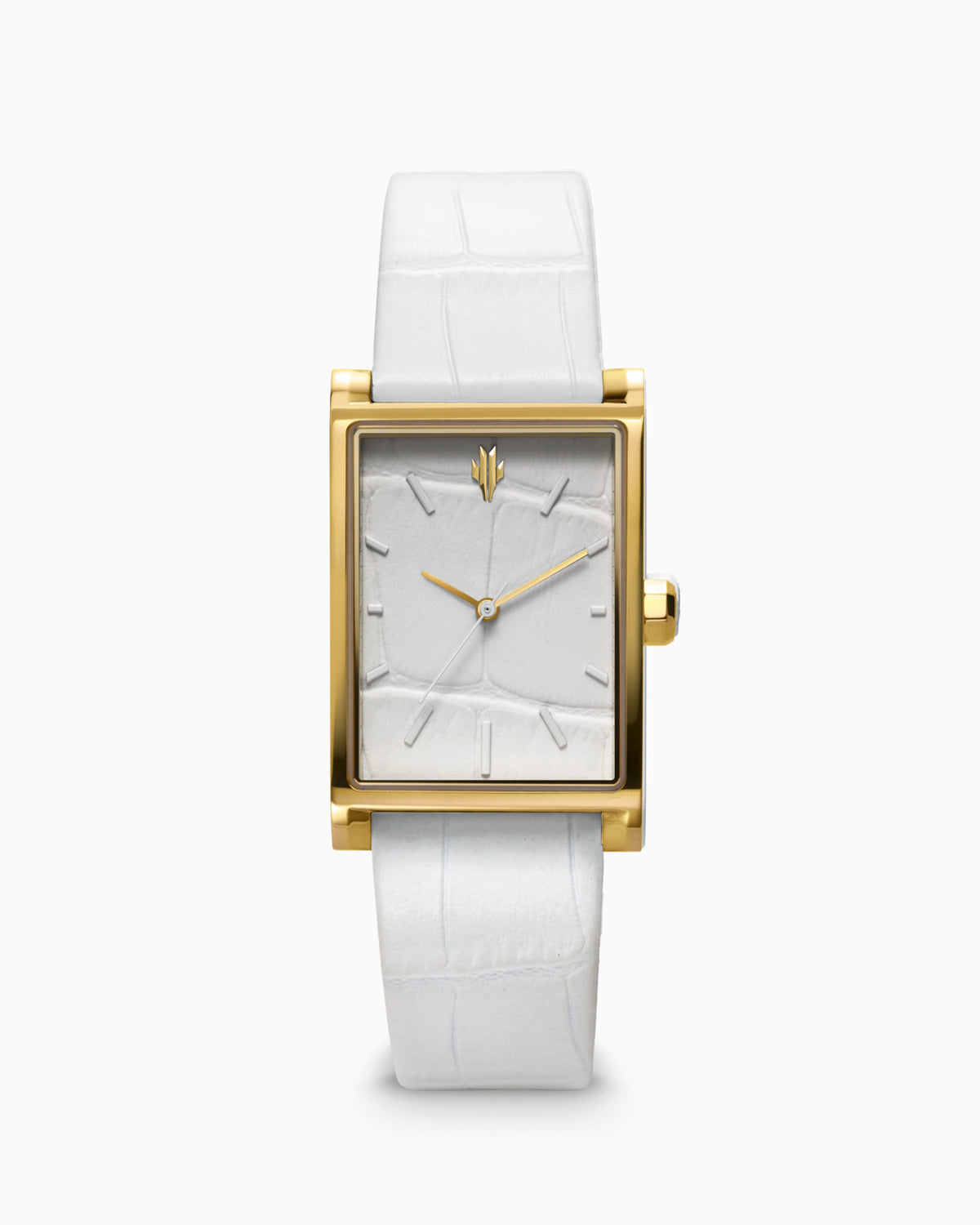 VIEREN Gold White Croc leather gold rectangular watch front view