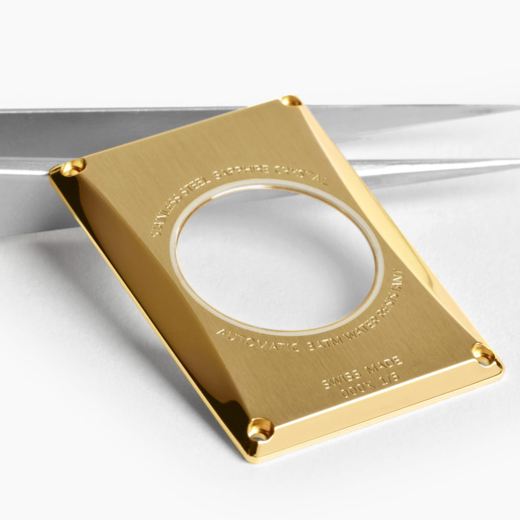 VIEREN Gold White Croc gold rectangular watch caseback with sapphire crystal