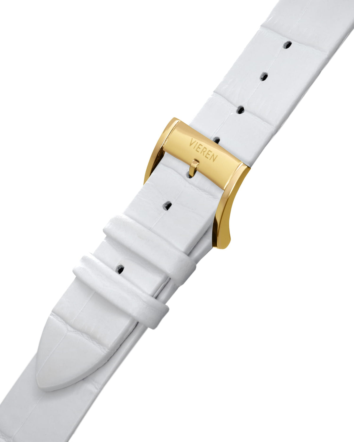 VIEREN Gold White Croc leather gold rectangular watch leather strap with gold ardillon buckle