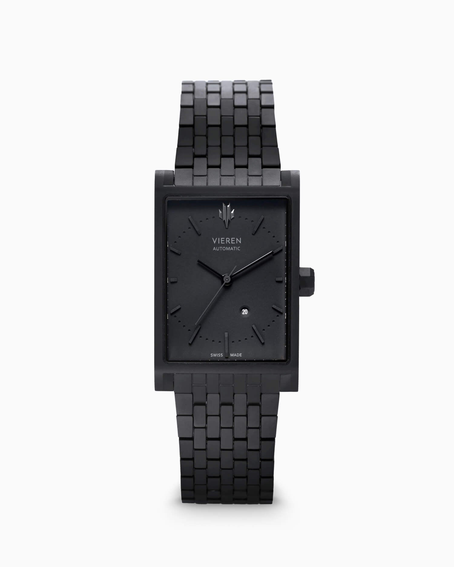 VIEREN Matte Black rectangular watch front view