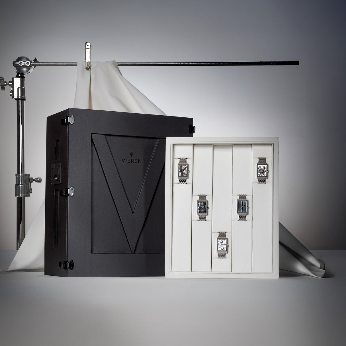 VIEREN V Collector's Set with five one-of-one artist collaboration Swiss Made automatic watches and art crate