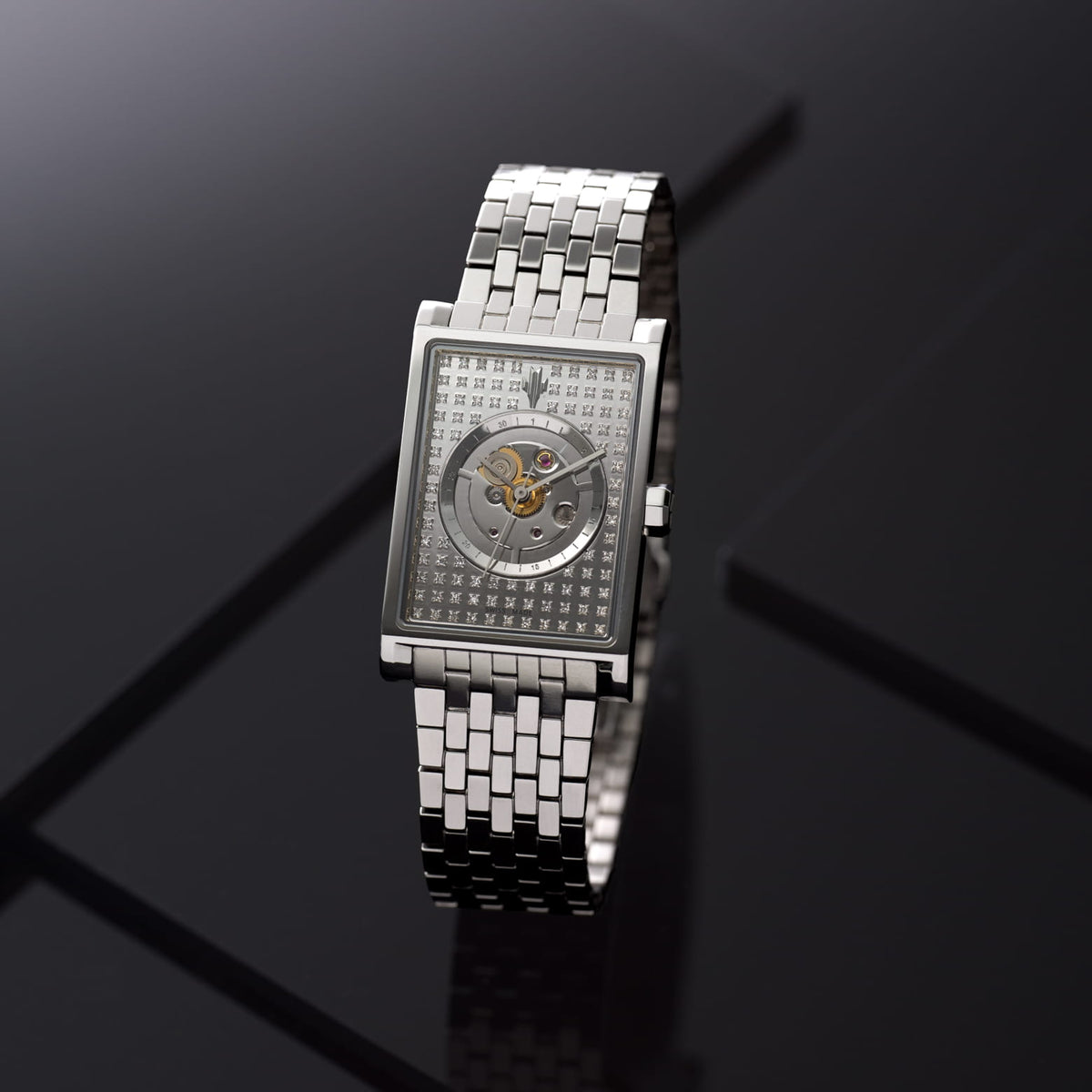 VIEREN Steel Stereo Diamond silver rectangular watch