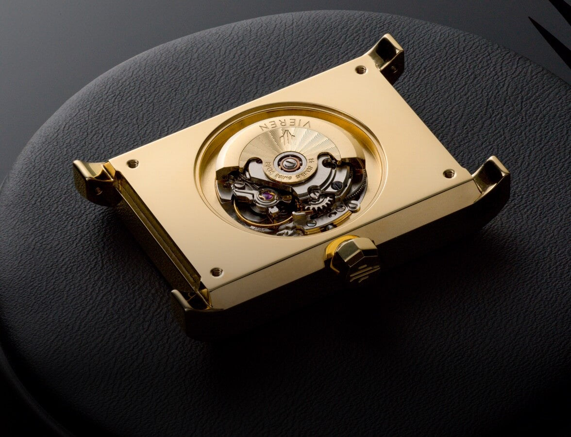 VIEREN rectangular watch caseback with Swiss ETA 2671 automatic movement
