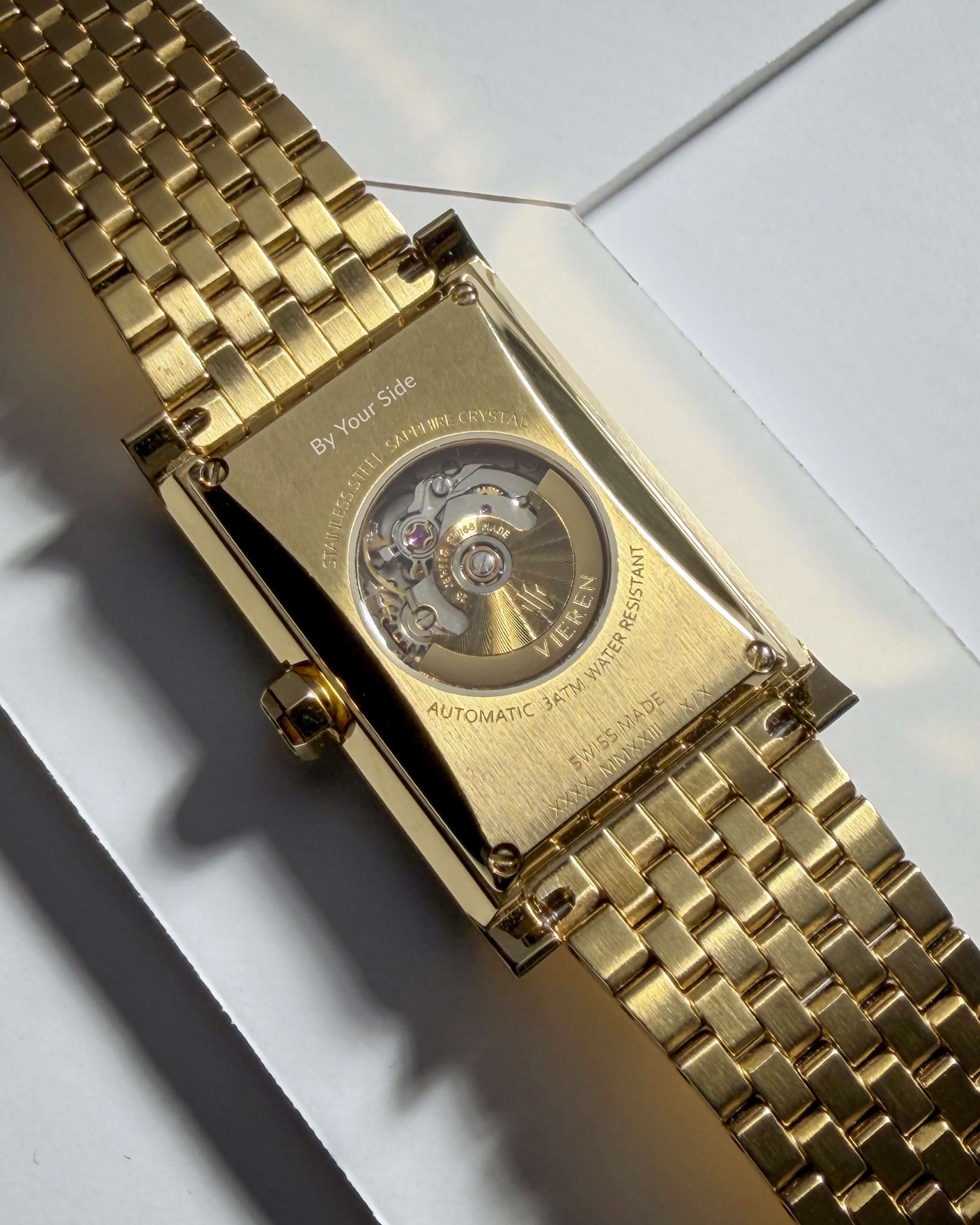VIEREN Swiss Made automatic rectangular watch with "By Your Side" personalized engraving Father's Day gift