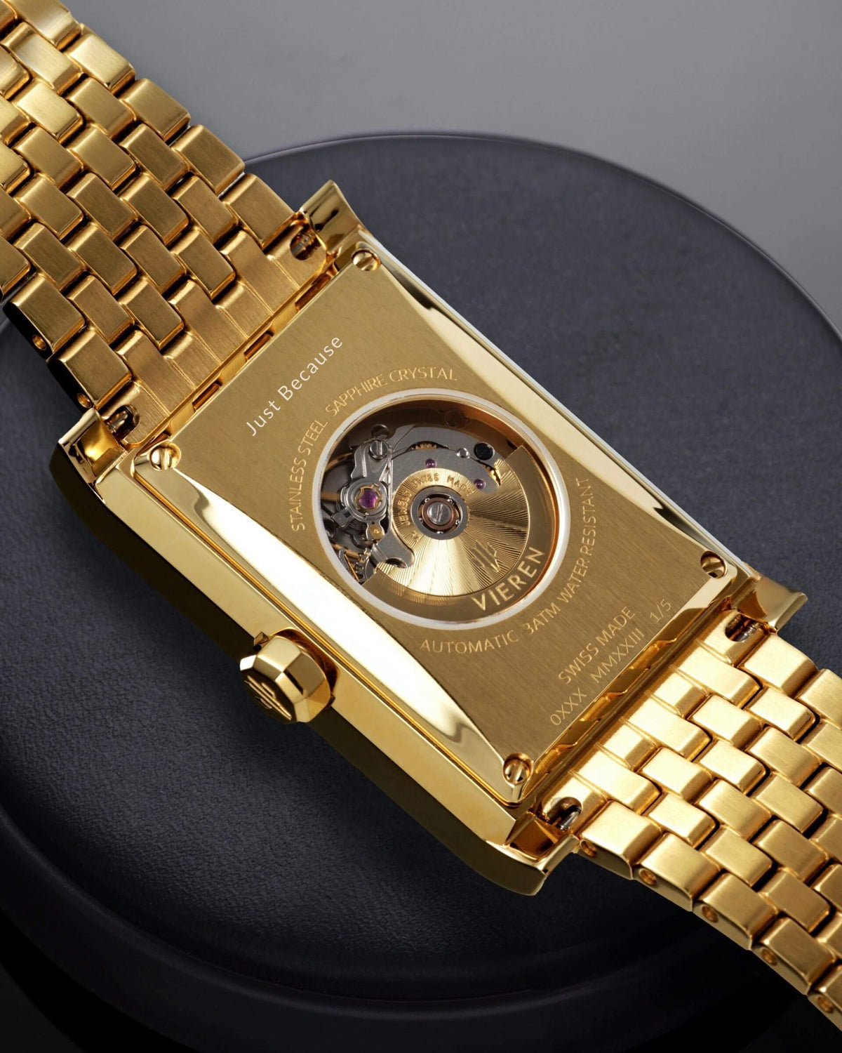 VIEREN Swiss Made automatic watch with "Just Because" personalized engraving treat yourself gift