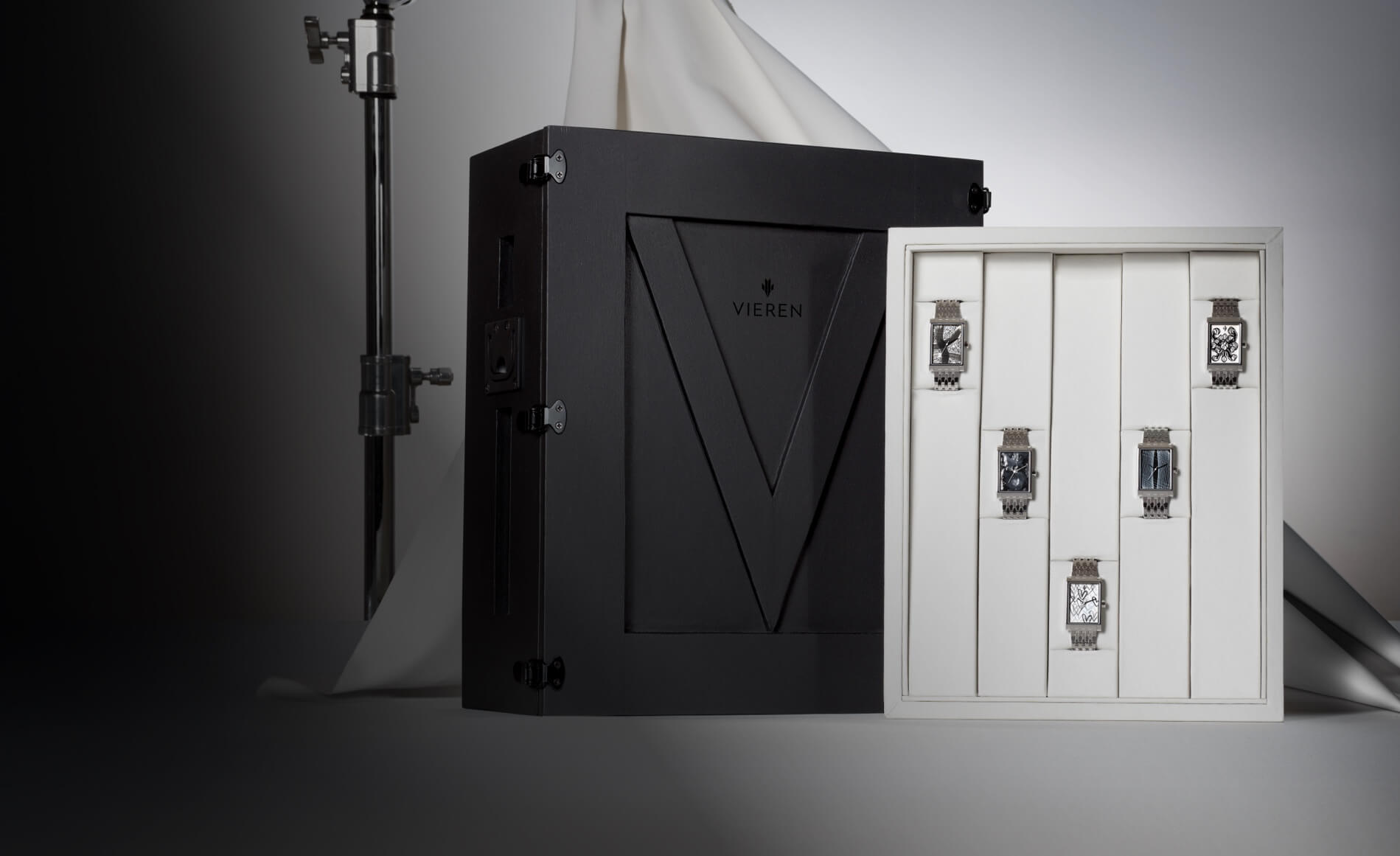 VIEREN V Collection one-of-one Swiss Made automatic watches with artist dials in signature art crate
