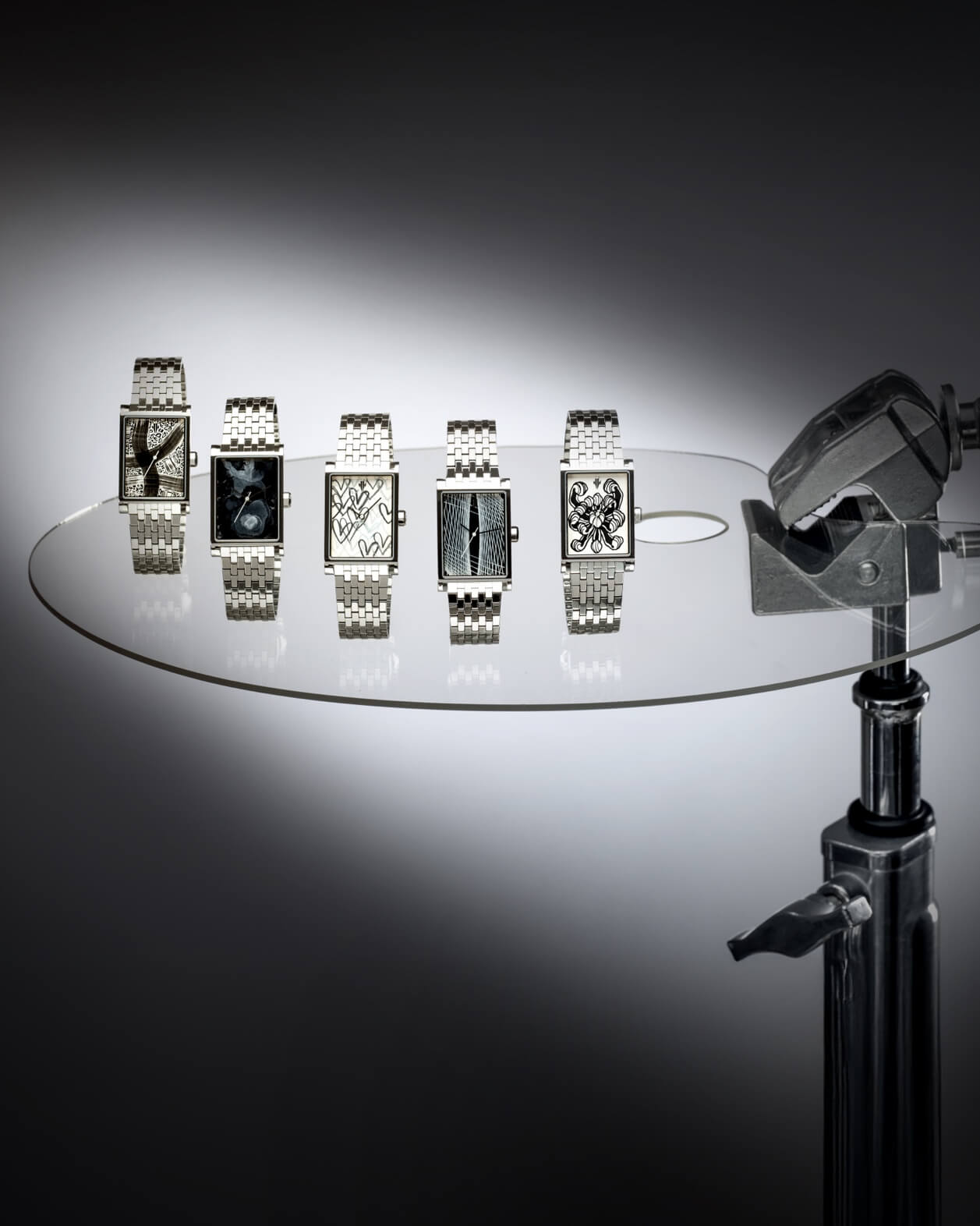 VIEREN V Collection one-of-one Swiss Made automatic watches displayed on artist palette