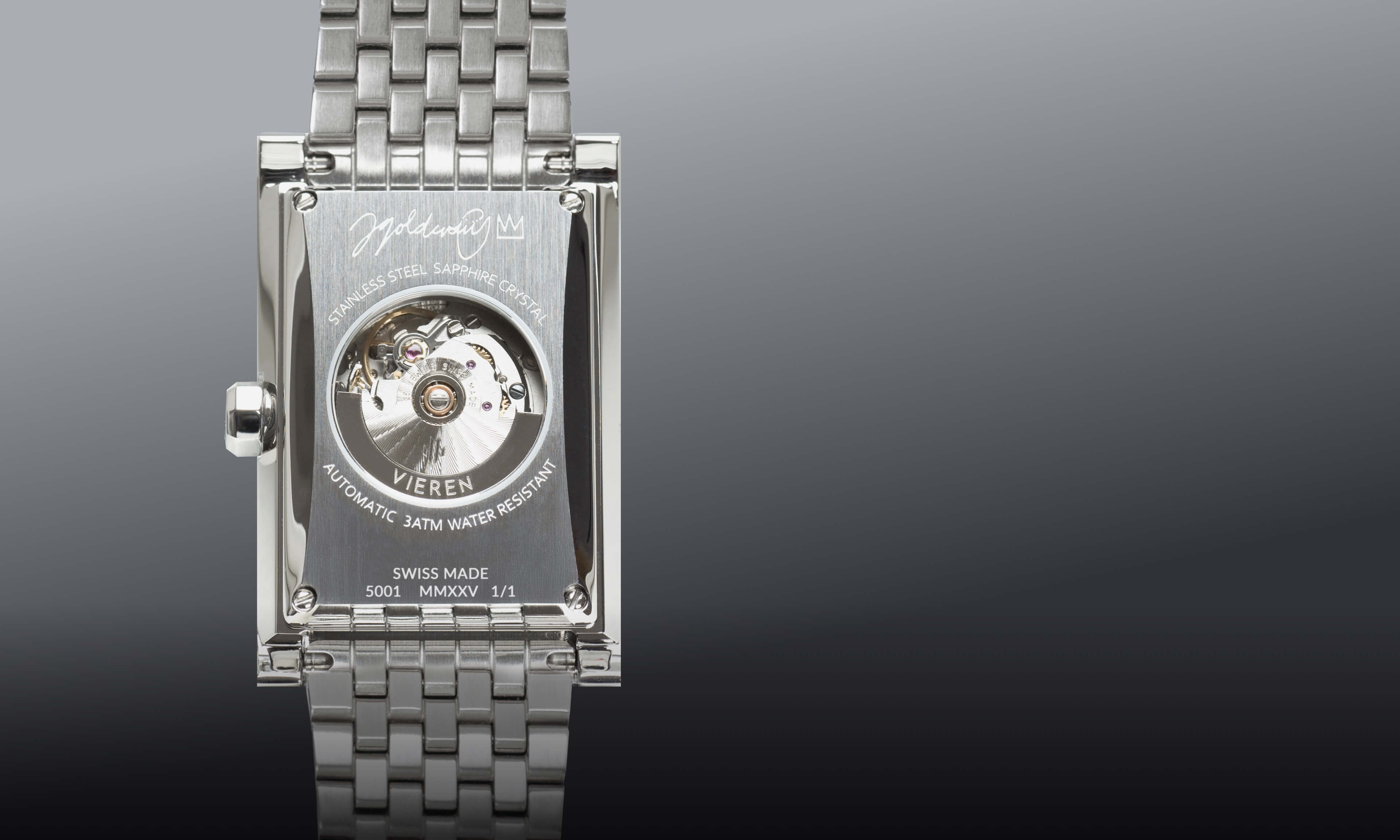 VIEREN V Collection caseback with Swiss ETA 2671 automatic movement and artist signature