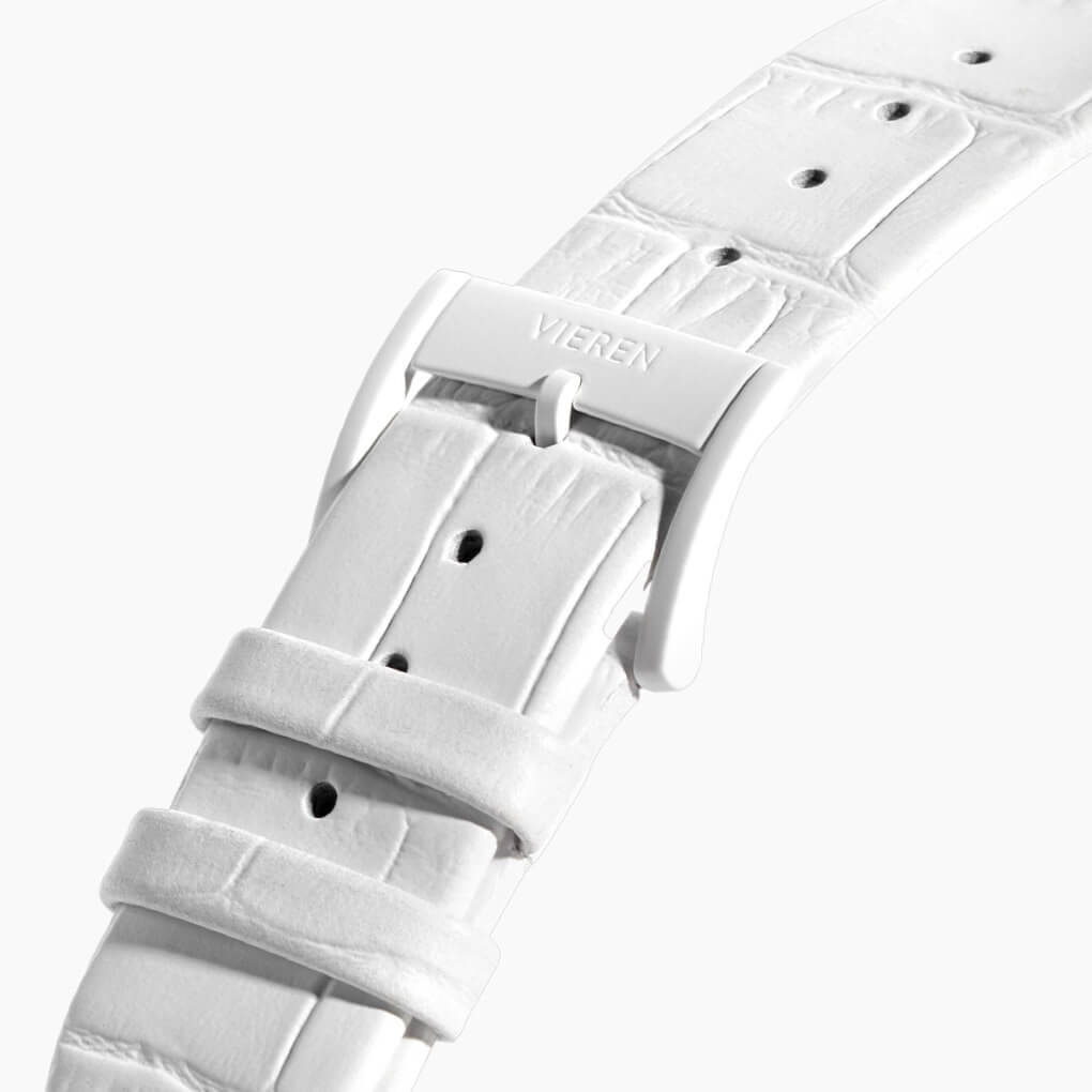 VIEREN White Croc Leather rectangular watch with white croc-embossed leather strap and ardillon buckle